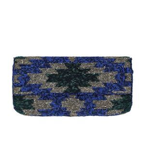 Western Blue Beaded Clutch Purse Native American Satin Crossbody Handbag VTG